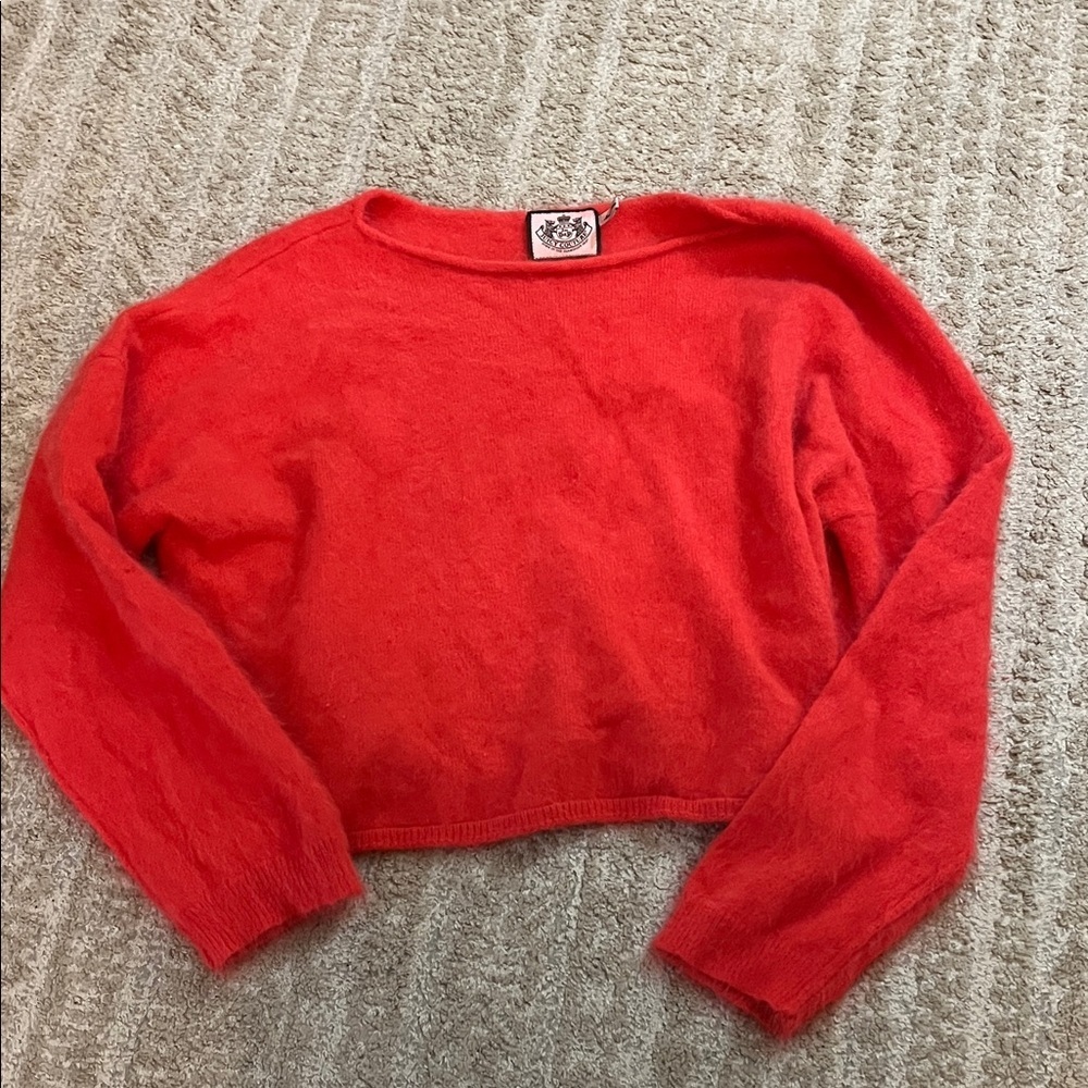 Juicy Couture Y2K 90s Cozy Rabit Fur Cropped Crew Neck Red Sweater One